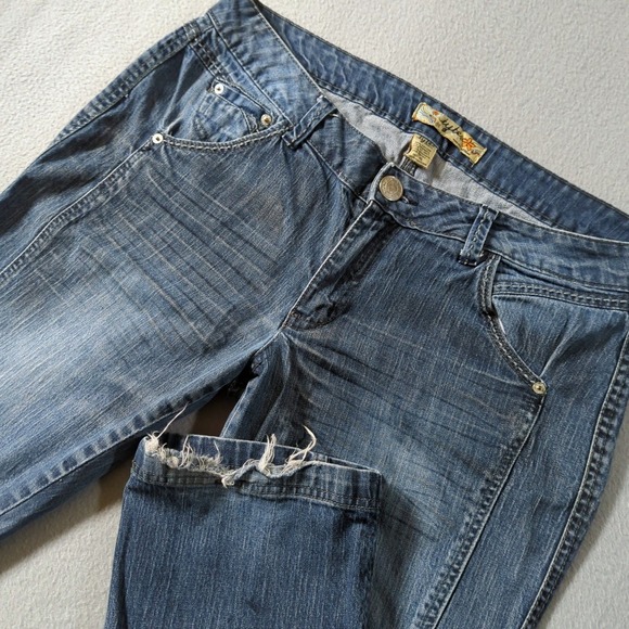 Tyte Jeans Denim - Tyte Jeans Womens Size 16 Medium Wash Distressed Straight Leg Y2K Denim